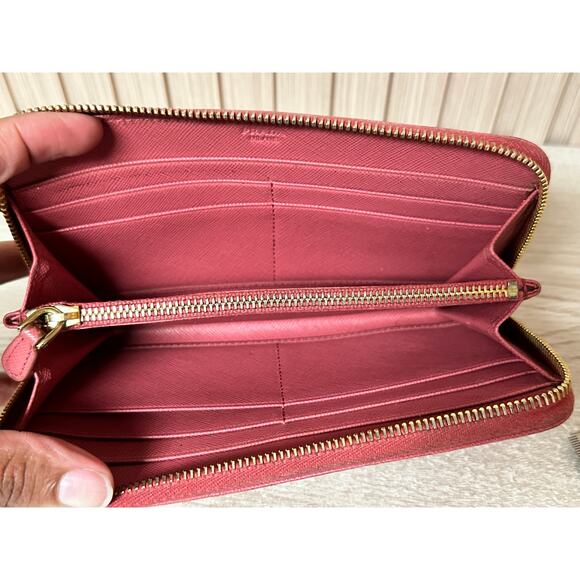 PRADA Saffiano Leather Zip Around Long Wallet in Dusty Pink - Picture 11 of 14